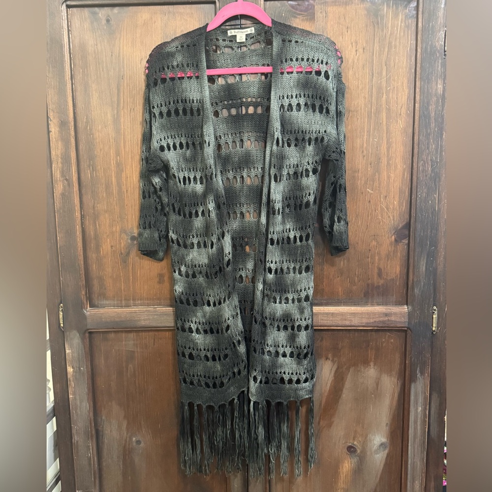 Ruff Hewn Ombré Open Knit Cardigan Size Medium Boho Fringe Sweater - Picture 1 of 6